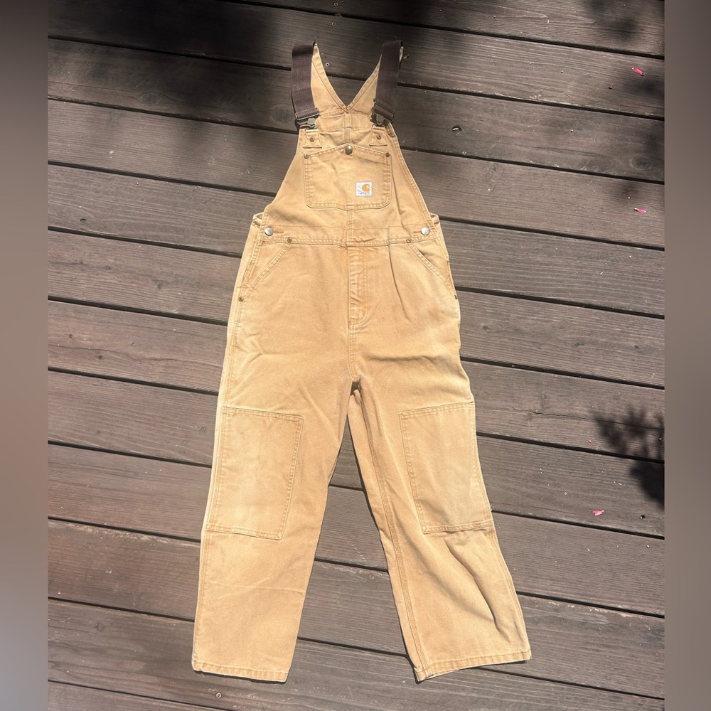 Tan brown double knee carhartt boys overalls bib